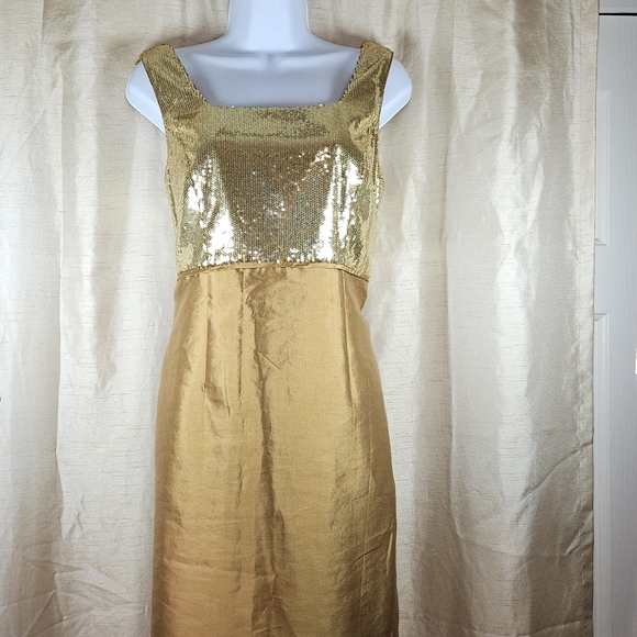 NWOT Talbots gold bronze sequined silk shift dress Womens 12 - Picture 8 of 9